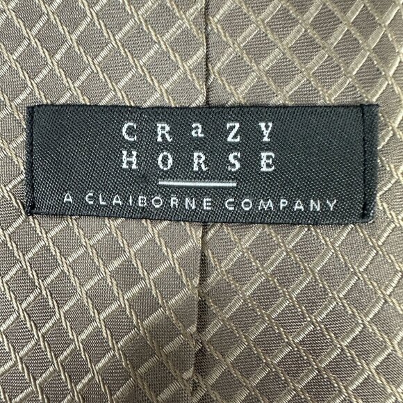 Crazy Horse Claiborne 100 Silk Diamond Pattern Tie Made In USA Brown Gold - Picture 3 of 4